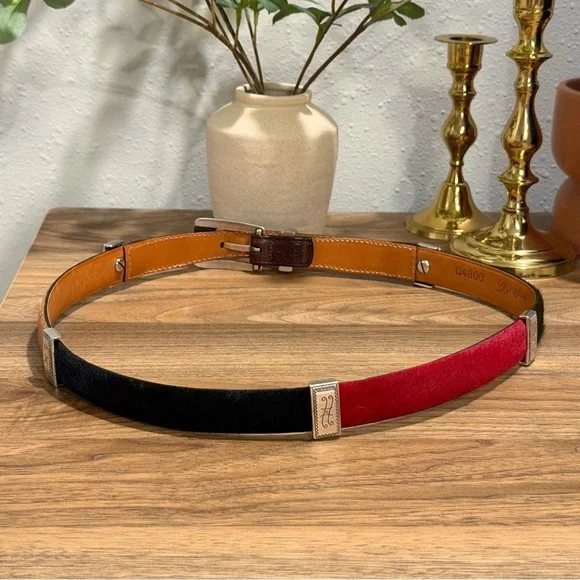 Brighton ML/32 Multicolored Calf Hair Leather Belt Western Boho Signature Chic - Picture 2 of 6